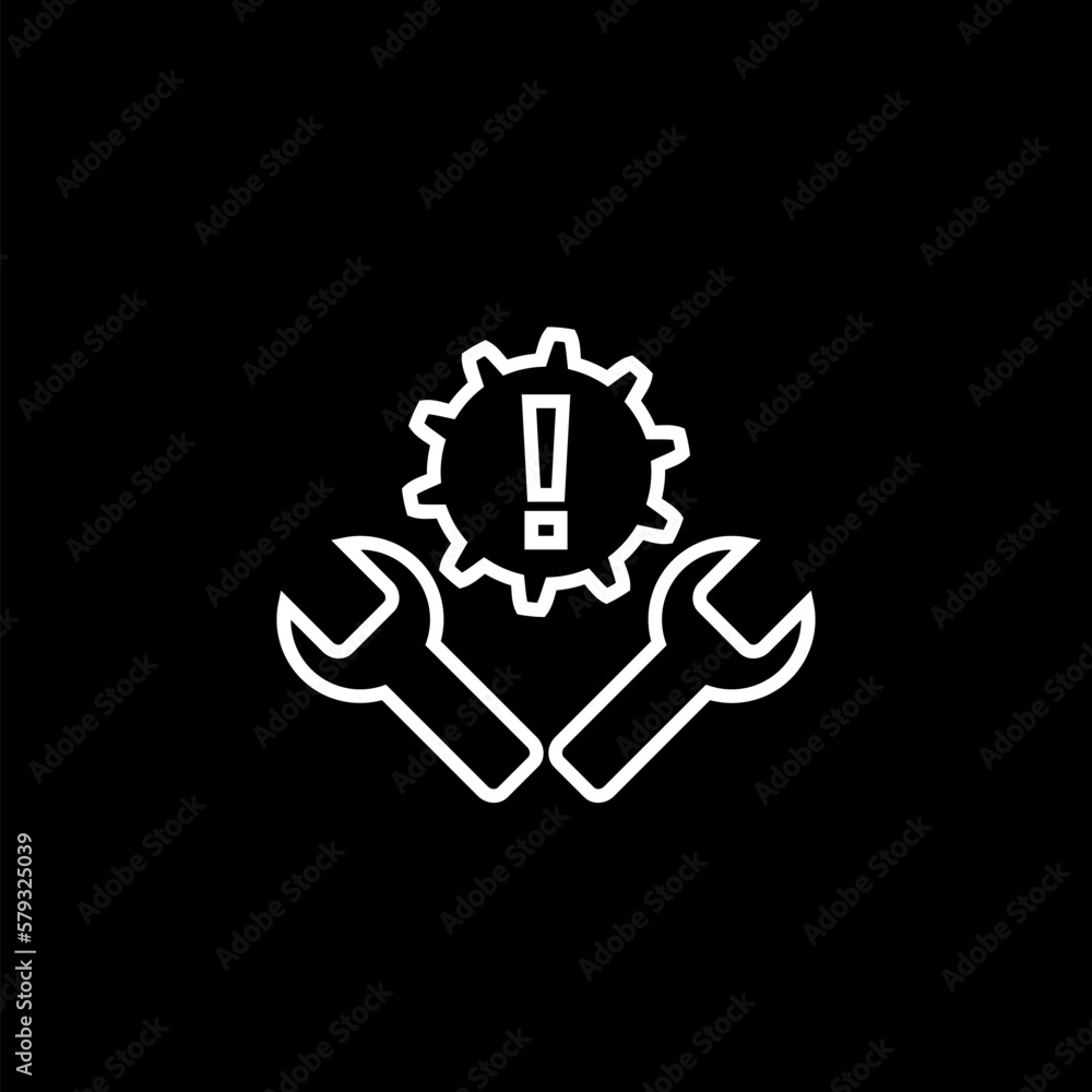 Obraz premium Gear and wrench.Fixing errors, technical problems line icon on black background.