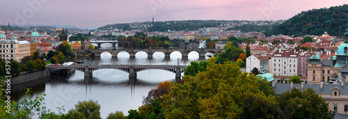 Panoramic view on Vltava river and the bridges, Prague