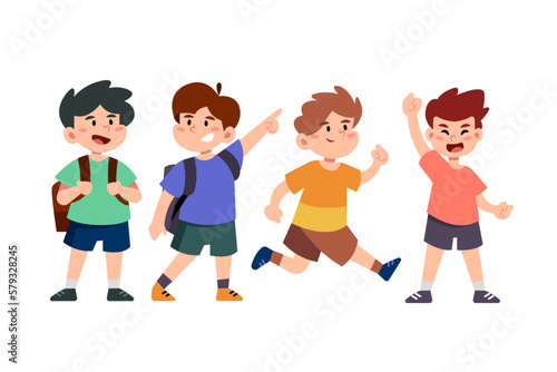 school student character, Back to school boys cartoon collection in college, university and graduate boy student student's education life vector 
