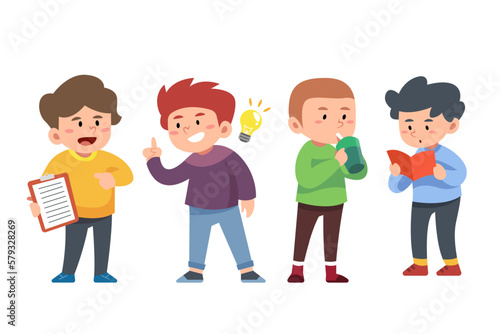 school student character, Back to school boys cartoon collection in college, university and graduate boy student student's education life vector 