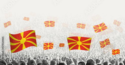 Abstract crowd with flag of North Macedonia. Peoples protest, revolution, strike and demonstration with flag of North Macedonia.