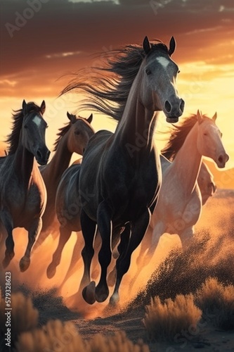two horses on the sunset