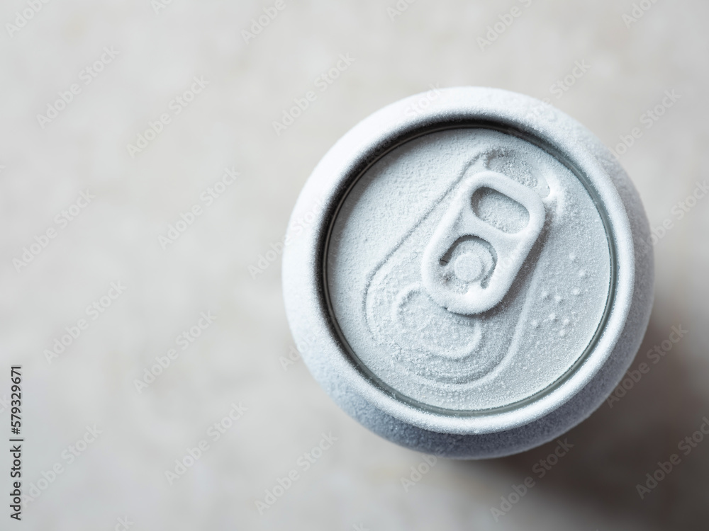 Frozen cans close-up, ice frost Frozen cans close-up, ice frost
