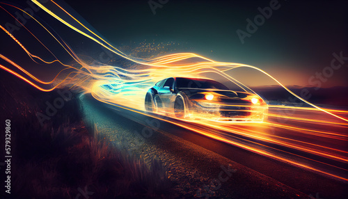 light trails from car motion, ai based photo