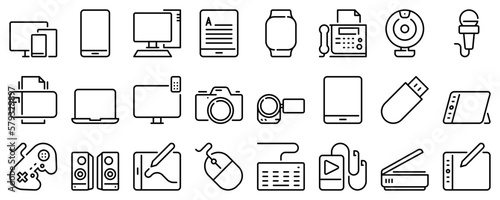 Line icons about devices on transparent background with editable stroke.