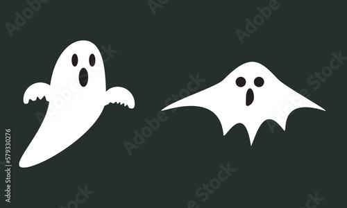 Isolated ghost icon on a Black Background. Ghost icon with cute cartoon spooky, scary,happy and funny faces. Halloween symbol. Vector Design photo