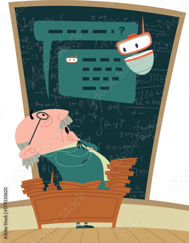 A professor who finds answers with CHAT AI.
An illustration based on the concept of the impact of AI technologies on universities and research.