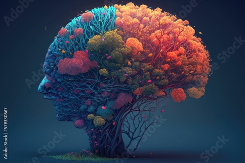 Colorful Tree made like a humans brain , concept art . Generative AI.