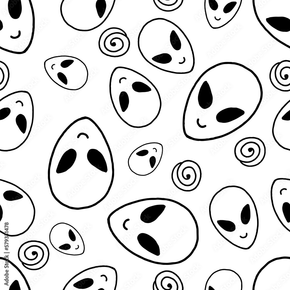 Alien Face and Spirals Vector Seamless Pattern Alien Face and Spirals Vector Seamless Pattern