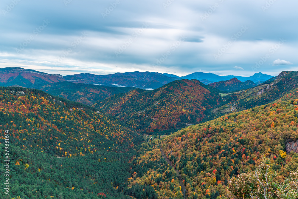 Grey sky on autumn in the mountains