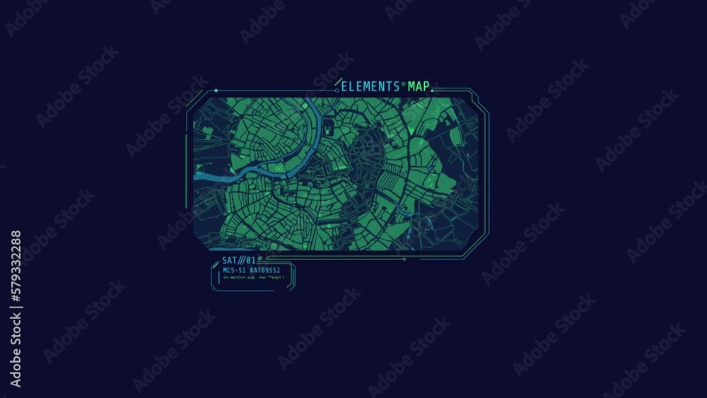 Looped animation of a city map HUD element. Looped animation of a city map HUD element.