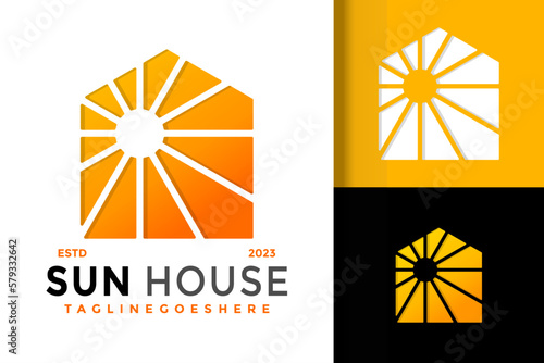 Sun house building logo vector icon illustration