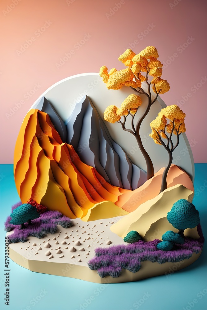 Voluminous Colourful Minimalist landscape