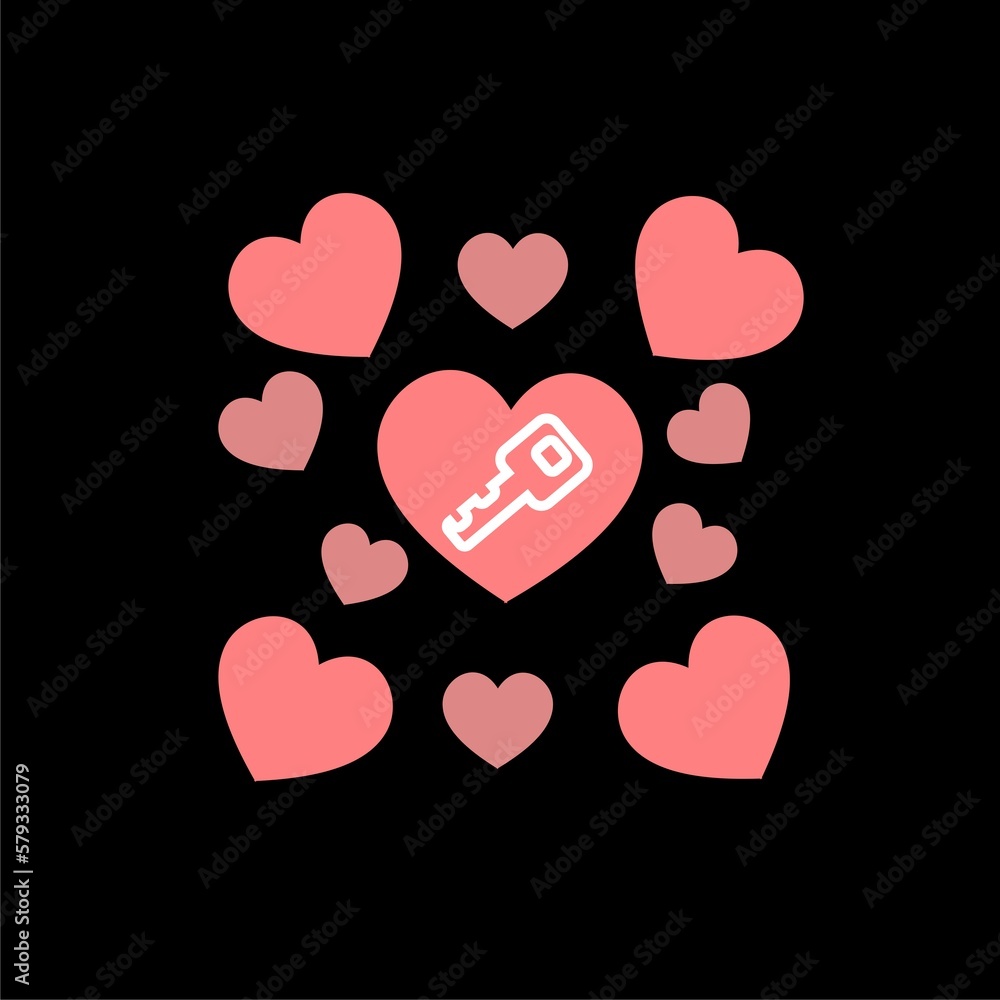 Heart shaped lock key icon isolated on black background. Heart shaped lock key icon isolated on black background.