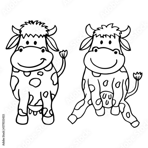 Cute cows cartoon coloring page illustration vector. For kids coloring book.