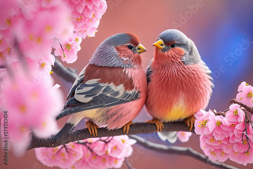 Papier peint Couple of romantic finch birds on a branch