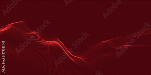Wave of particles. Futuristic dots pattern on dark background. Big data digital code. Technology or Science Banner. 3D rendering. Vector illustration.