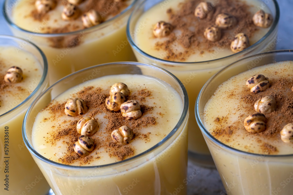 Boza or Bosa, traditional Turkish drink with roasted chickpea Boza or Bosa, traditional Turkish drink with roasted chickpea