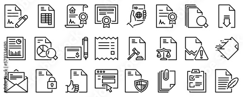 Line icons about documents on transparent background with editable stroke.