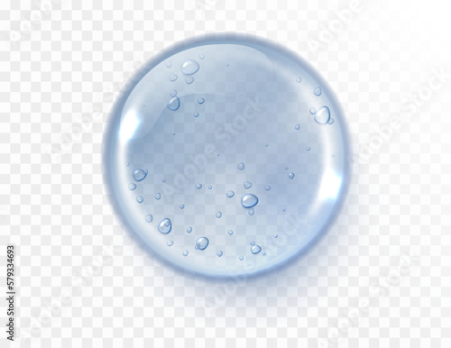 Glycerin gel texture isolated on transparent background. Blue serum drop. Realistic Liquid gel with bubbles