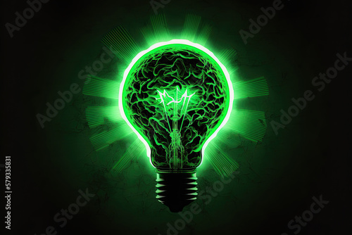 Bulb with vegetation, idea of green energy, natural conservation. Renewable energy, ecology, conservation concept. Generative AI.