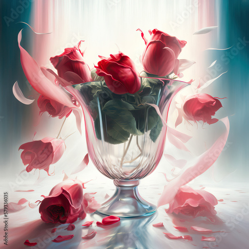 Bouquet of red roses in a crystal vase