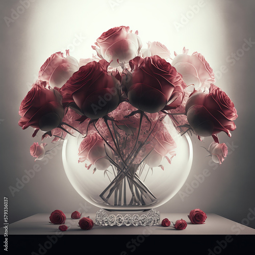 Bouquet of red roses in a crystal vase