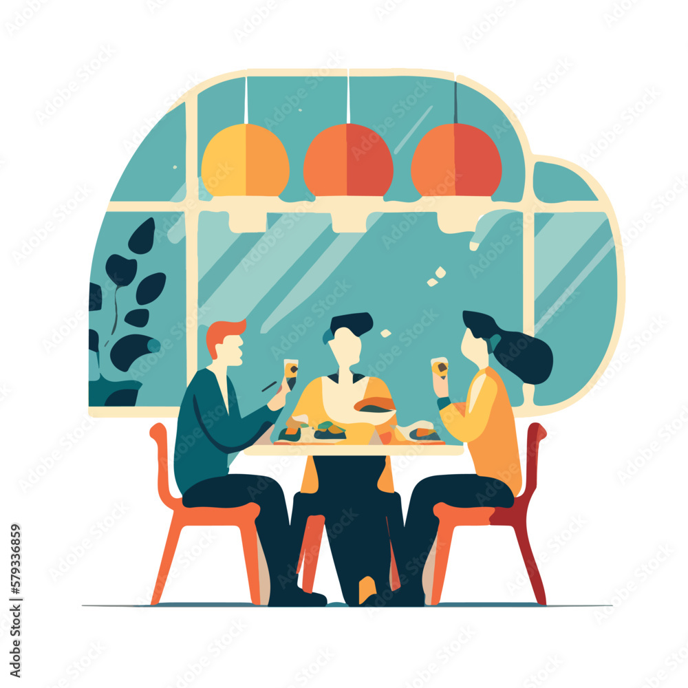 three people eating in a restaurante vector