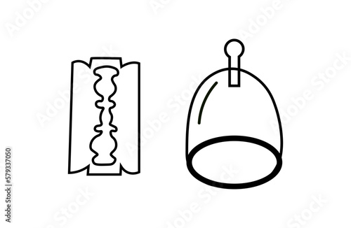 Cupping therapy doodle style line art. Hijama concept illustration hadjam.