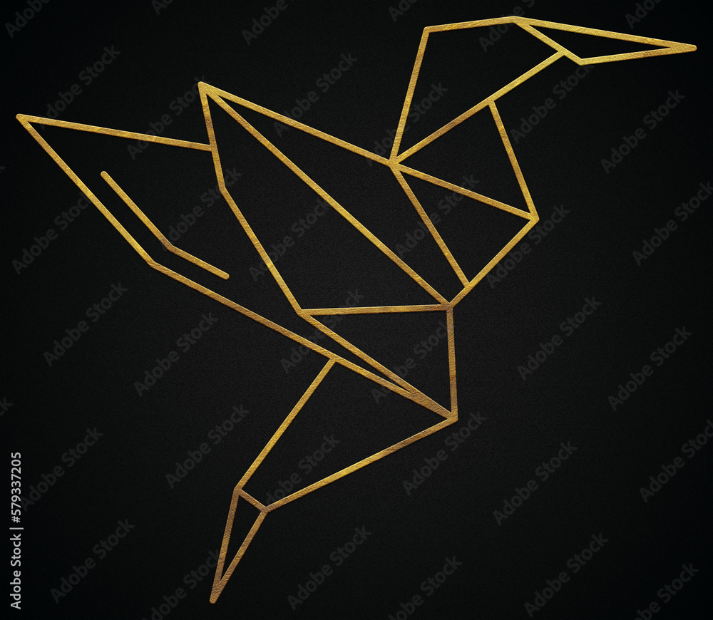 Polygonal geometric flying bird with golden effect Polygonal geometric flying bird with golden effect