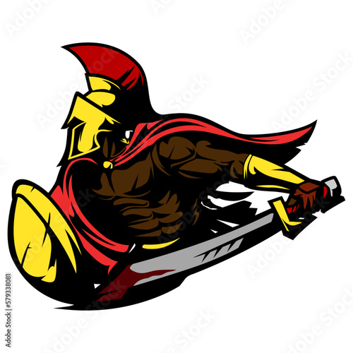 Vector Spartan Warior wielding a sword 