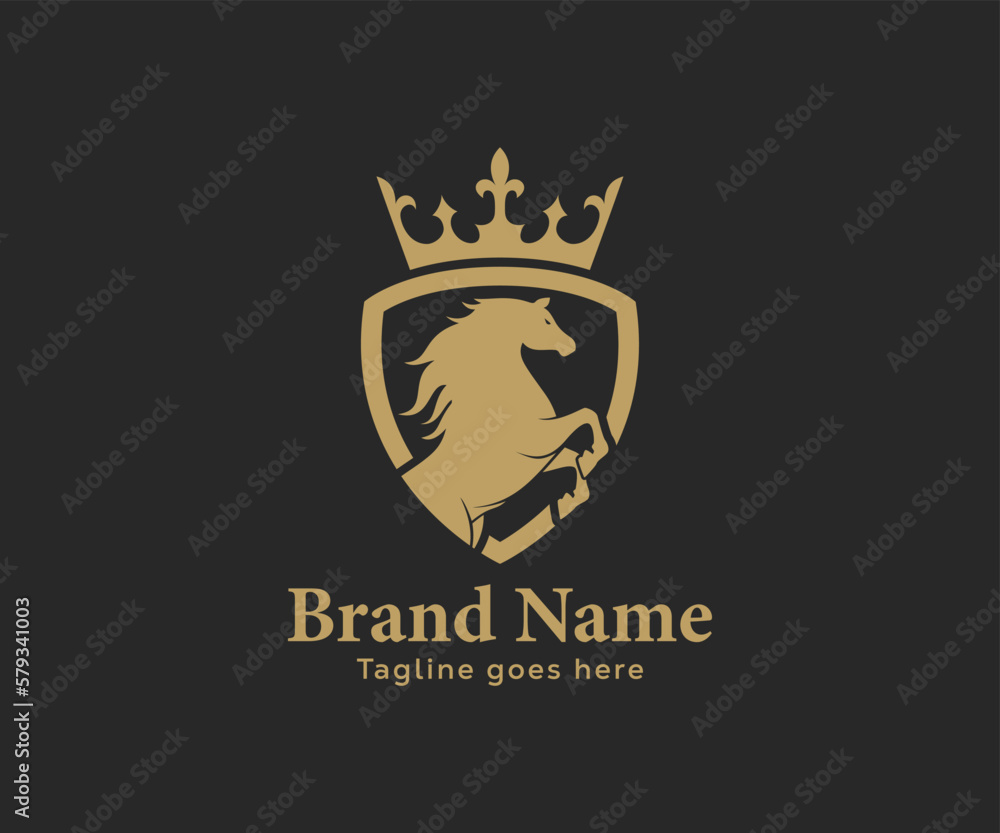 Horse in Shield with Crown vector logo design. Sports Club logo Horse in Shield with Crown vector logo design. Sports Club logo