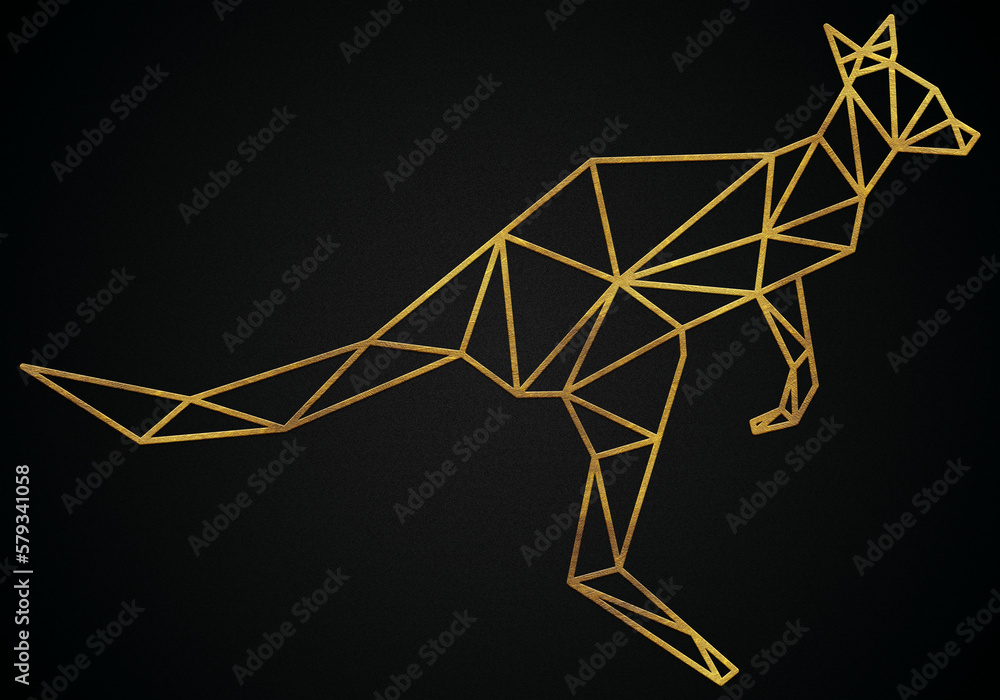 Polygonal geometric kangaroo with golden effect Polygonal geometric kangaroo with golden effect