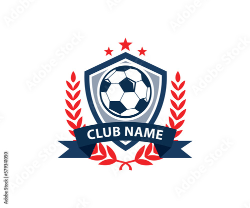 Football, Soccer logo. Sport emblem, Football Star Badge with Wreath and Shield