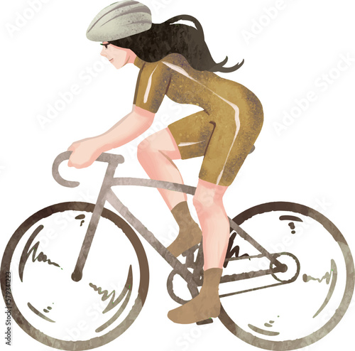 Drawing of a girl riding a bicycle in the profile of an athlete