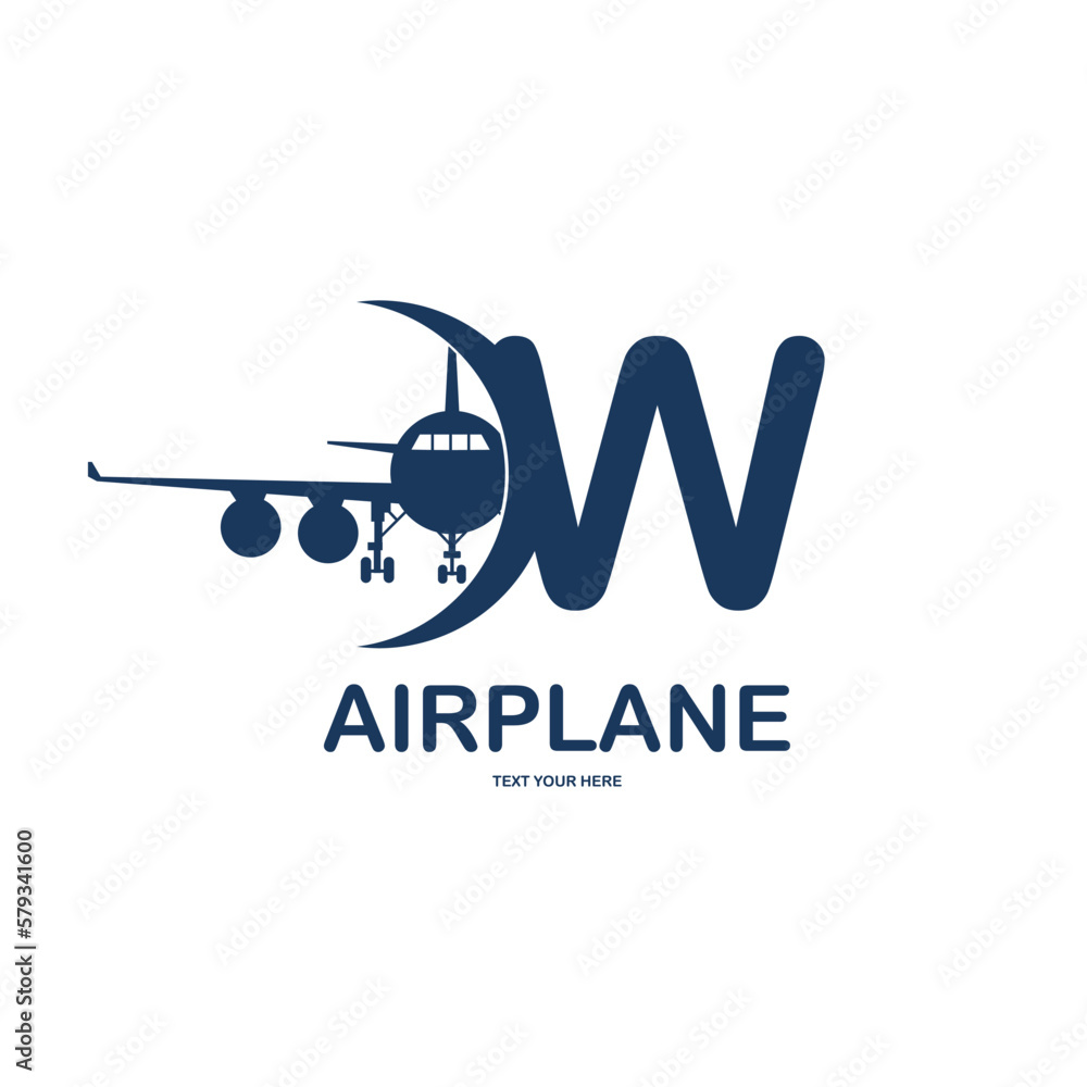 Letter W with airplane vector logo template. Fonts for event, promo ...