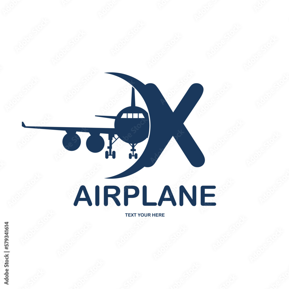 Letter X with airplane vector logo template. Fonts for event, promo, logo, banner, monogram and poster. Alphabet label symbol for branding and identity
