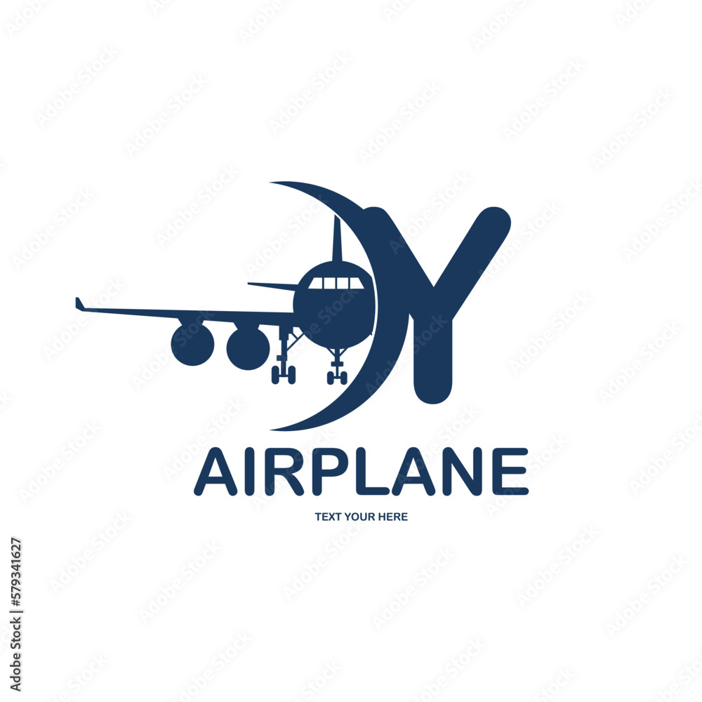 Letter Y with airplane vector logo template. Fonts for event, promo, logo, banner, monogram and poster. Alphabet label symbol for branding and identity Letter Y with airplane vector logo template. Fonts for event, promo, logo, banner, monogram and poster. Alphabet label symbol for branding and identity