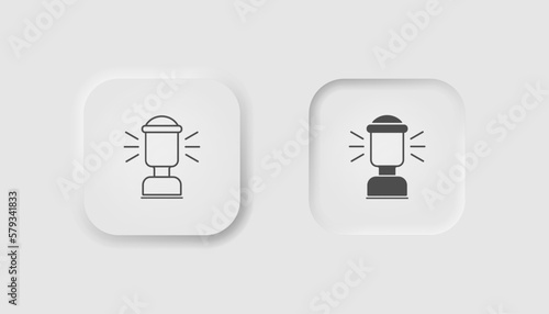 Modern kerosene lantern in neumorphism style. Icons for business, white user interface. UI, UX. Camping symbol. LED lamp, portale, forest, tourism. Neumorphic, line style. Vector illustration.