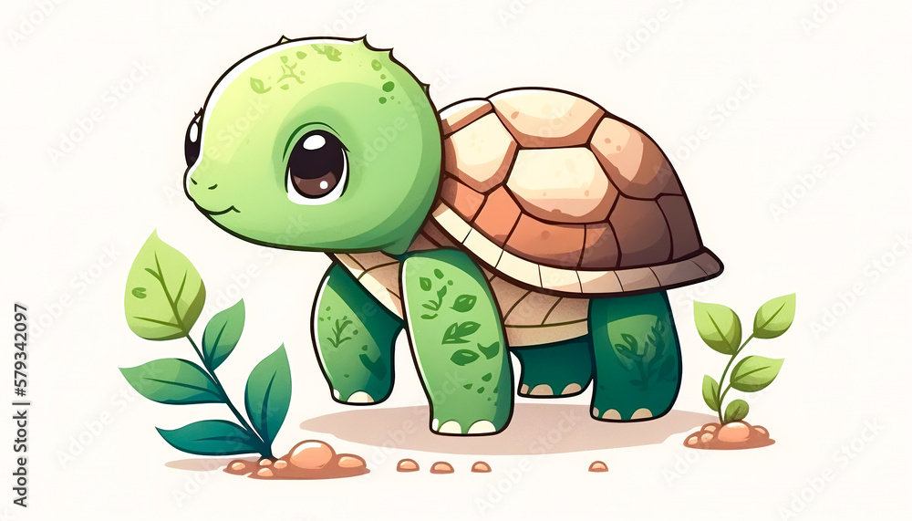 Fototapeta premium Funny cute cartoon turtle isolated, generative AI.