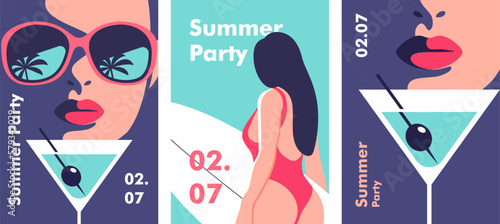 Summer time. Concept of summer party and travel. Perfect background on the theme of season vacation, weekend, beach. Vector illustration in minimalistic style for posters, cover art, flyer, banner.