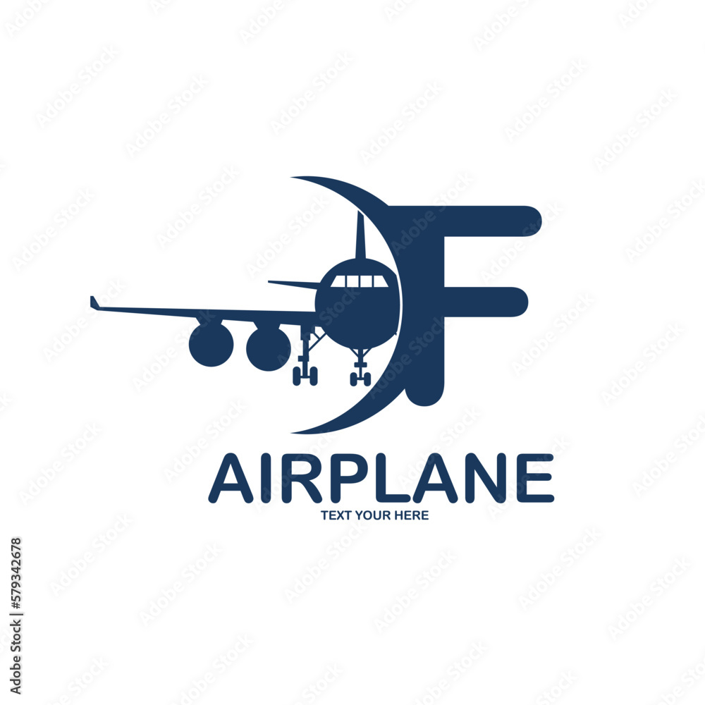 Letter F with airplane vector logo template. Fonts for event, promo, logo, banner, monogram and poster. Alphabet label symbol for branding and identity Letter F with airplane vector logo template. Fonts for event, promo, logo, banner, monogram and poster. Alphabet label symbol for branding and identity