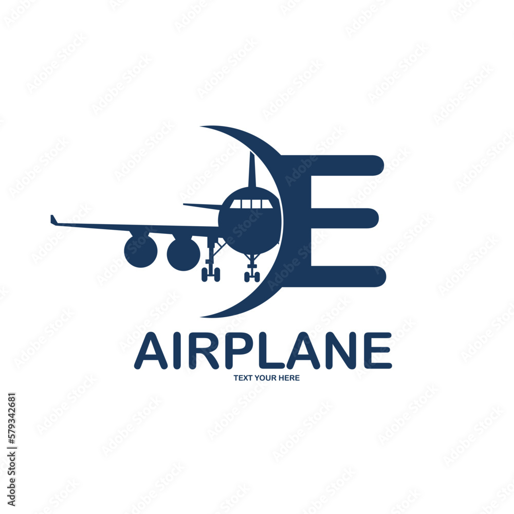 Letter E with airplane vector logo template. Fonts for event, promo, logo, banner, monogram and poster. Alphabet label symbol for branding and identity Letter E with airplane vector logo template. Fonts for event, promo, logo, banner, monogram and poster. Alphabet label symbol for branding and identity