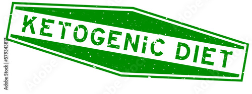 Grunge green ketogenic diet word hexagon rubber seal stamp on white background