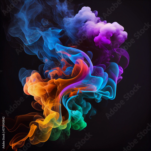 Acrylic colors colorful smoke on white background. Generative AI. 