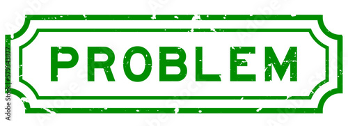 Grunge green problem word rubber seal stamp on white background