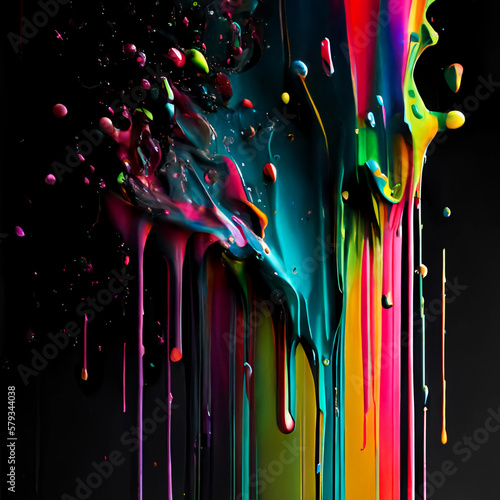 Abstract colorful paint dripping. Bright paint blob.