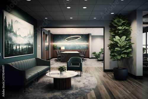 Business settings  corporate branding  office interiors  and technology-related visuals indoor design - Generated by Generative AI