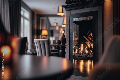 Cozy Fireplace in a Luxurious Hotel Room with Professional Color Grading and Soft Shadows