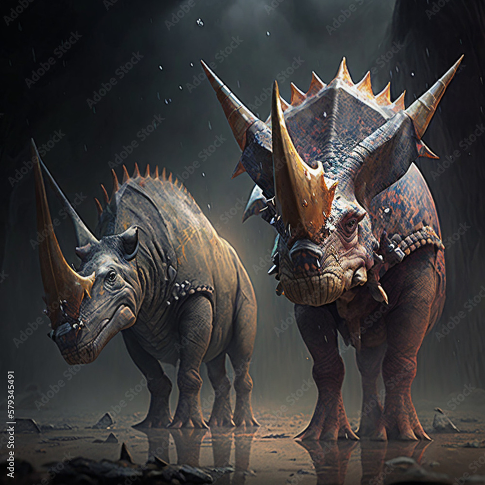 Fototapeta premium Various prehistoric dinosaurs. Generative AI.